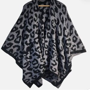 Barefoot Dreams Leopard Print Shawl Poncho - Black & Gray